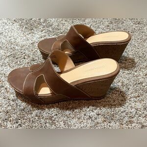 Cynthia Rowley Porter Leather Wedge Sandal Shoes Tan SZ 9 M